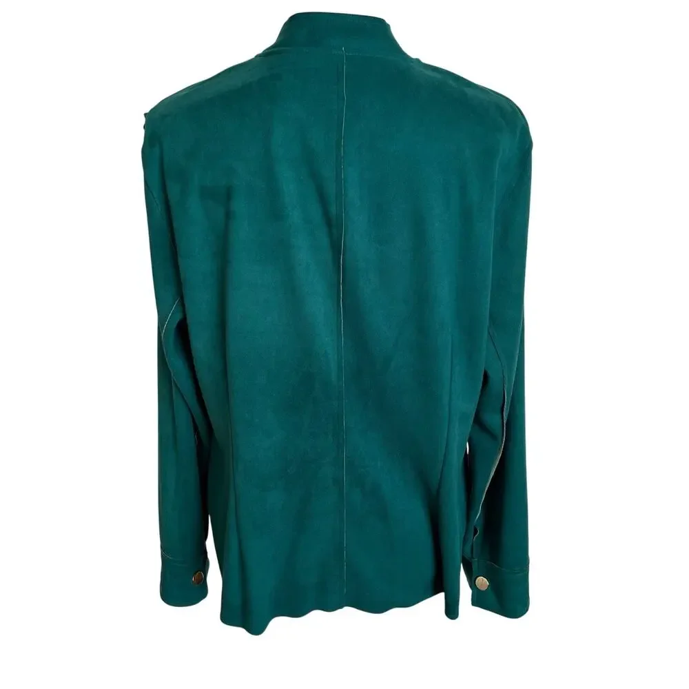 Chico's Jacket Women's Size 2 Large 12/14 Turquoise Faux Suede Gold Buttons